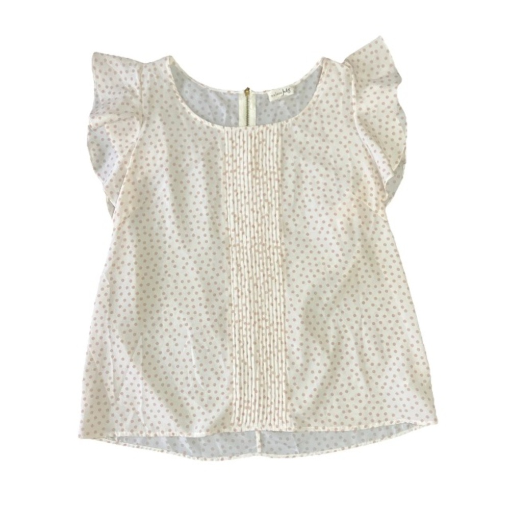 Maison Jules Women’s Ivory Pink Round Neck Flutter Short Sleeve Blouse Top XL
